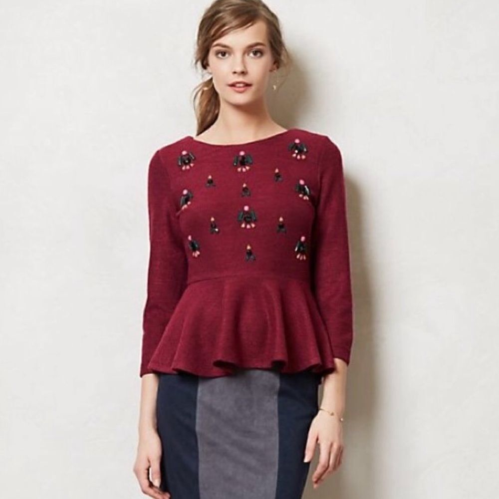 EUC Anthropologie Dolce Vita Gem Drop Peplum Top Medium